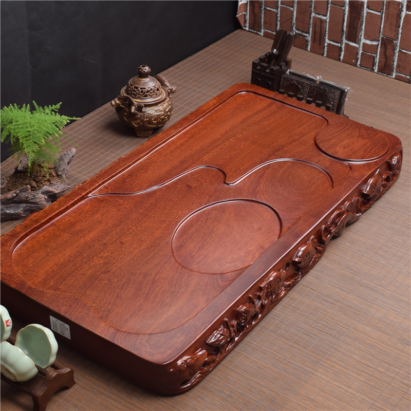 Whole piece of rosewood tea tray solid wood household simple rectangular tea table kung fu tea set size carving