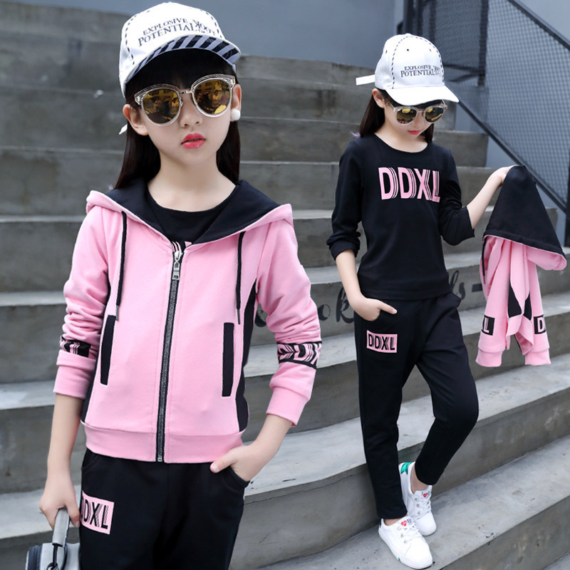 Girls' spring clothing 2021 new sports suit CUHK children's clothing Spring and autumn children dress up to foreign fashion Fashion Little Girl