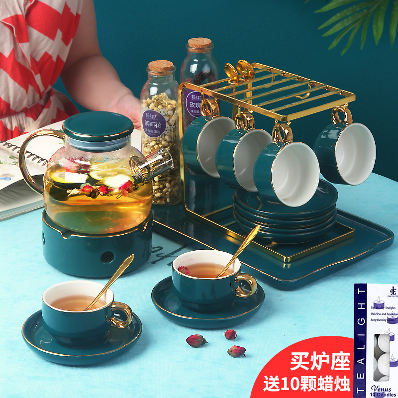 Light luxury flower tea Tea set Fruit teapot Heated candle boiled tea flower teapot set Flower tea cup English afternoon tea set