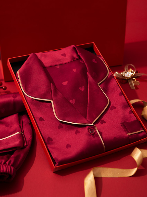 2025 Spring New Wedding Gift Mulberry Silk Pajamas for Women, Lucky Red Couple Style for the Year of the Zodiac, High-End Wedding Gift Box Set