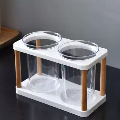 Desktop tableware storage box household chopsticks cage coffee mixing rod finishing rack suction tube double barrel wooden