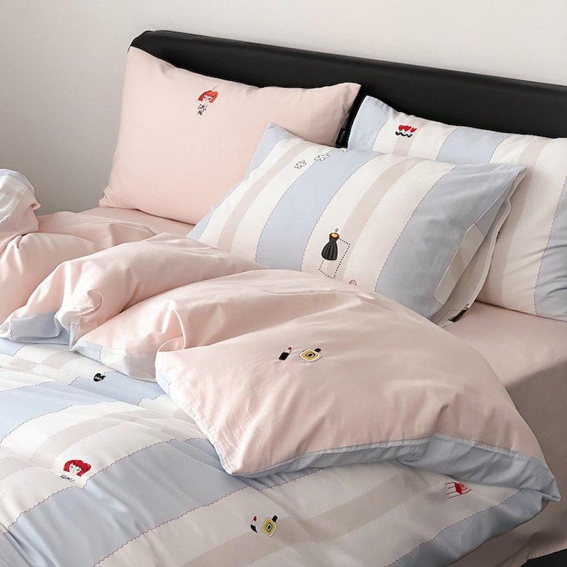 Cotton Cotton's Dream Teenage Girl Wind Pure Cotton Bed Four Sets Cute Minimis All Cotton Bed Linen Bed Pint Autumn Winter Three Sets-Taobao