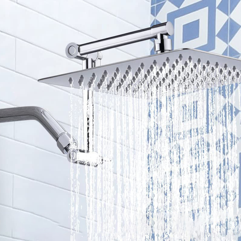 Shower Lift Rod with Top Spray Extension Tube, Height Adjustable, Direction and Angle Adjustable, Curved Pipe, Shower Head Bracket Arm, Extension Rod