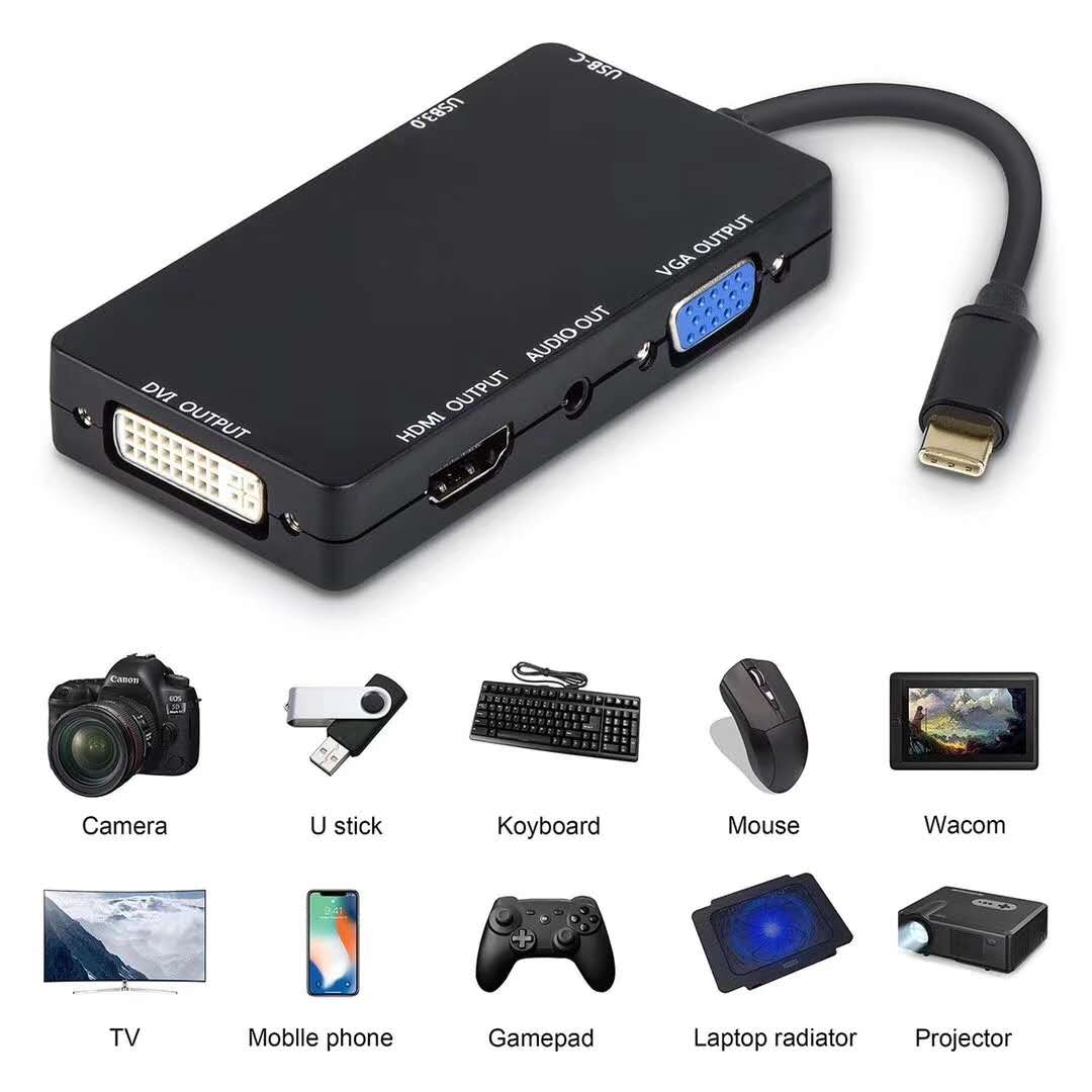 Type C Converter USB-C to HDMI VGA DVI USB audio PD Charging for Macbook
