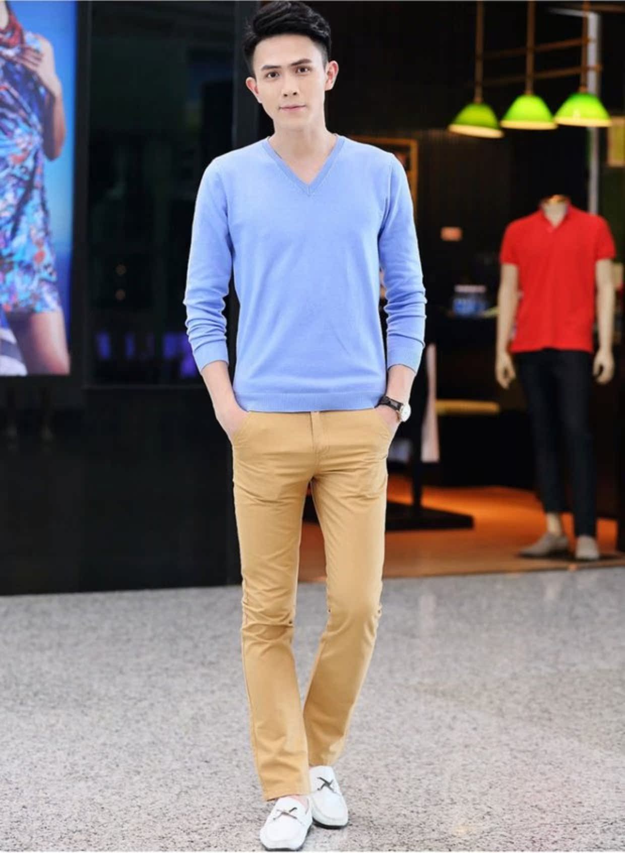Áo len nam Áo len dệt kim Hàn Quốc v-cổ mỏng Phần áo len Cotton Áo thun đáy quần mùa thu Tide nam mặc - Hàng dệt kim áo len nam hàn quốc	