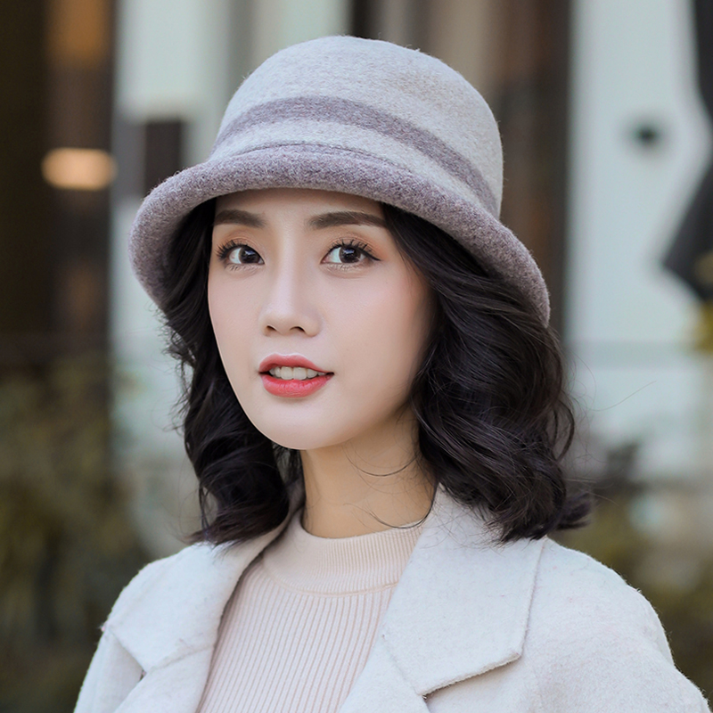 Wool hat women's autumn and winter Korean version fashion all-match pot hat casual curling fisherman hat woolen warm hat trend