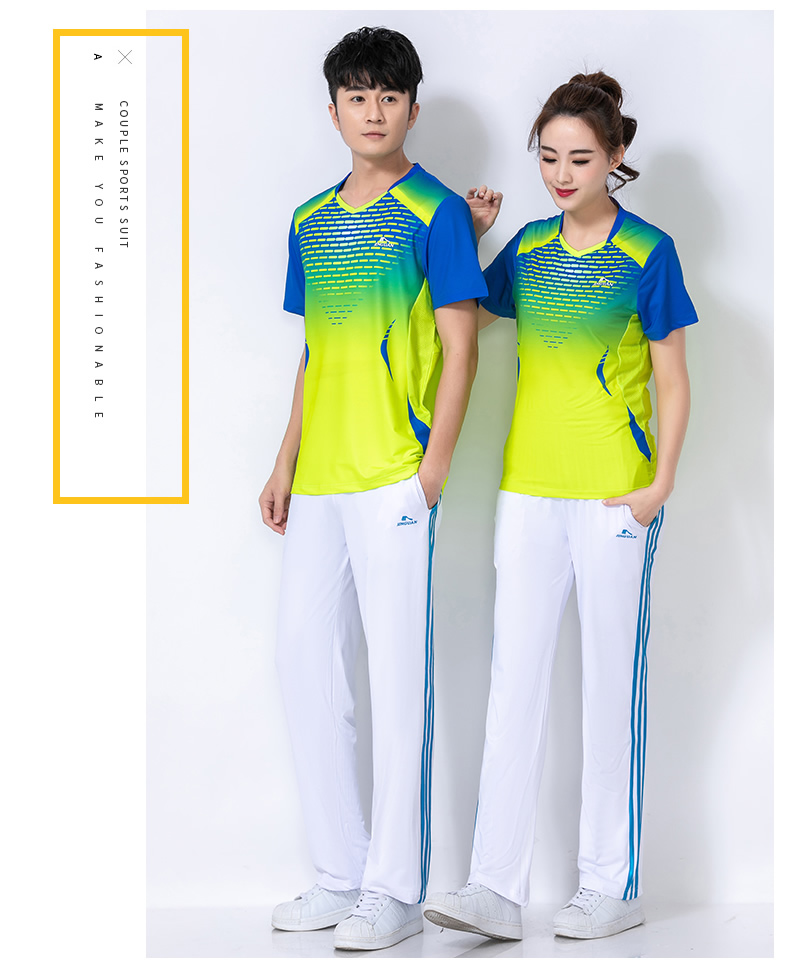 Jinguan mùa hè mới Hàn Quốc lụa ngắn tay nhanh chóng phù hợp với thể thao phù hợp nam và nữ nhảy vuông mềm quần áo biểu diễn nhóm - Thể thao sau bộ áo thể thao nam