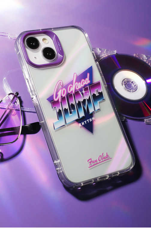 Go Ahead Jump FUN 80s RETRO Original Laser Gradient Transparent Clear Mal Niche Double Layer 3D 12 15, 14, 13 iPhone Case