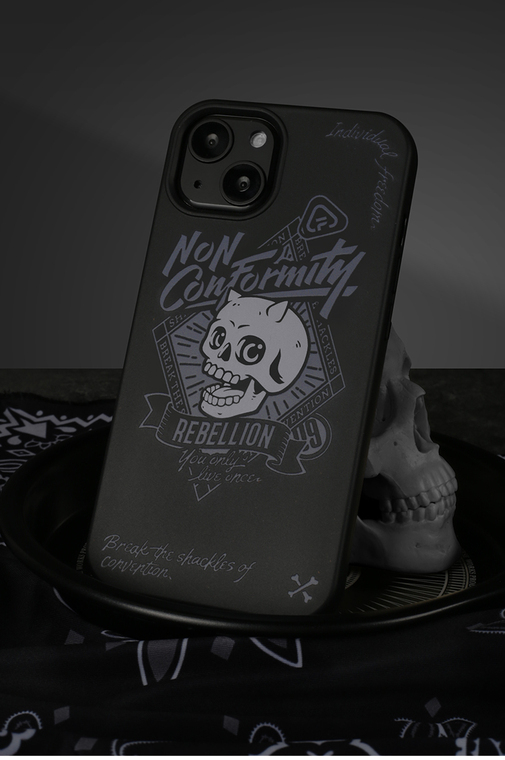 FUN Non Conformity Skull Punk Dark Black Matte 15, 14, 13, 12, 11 iPhone Case