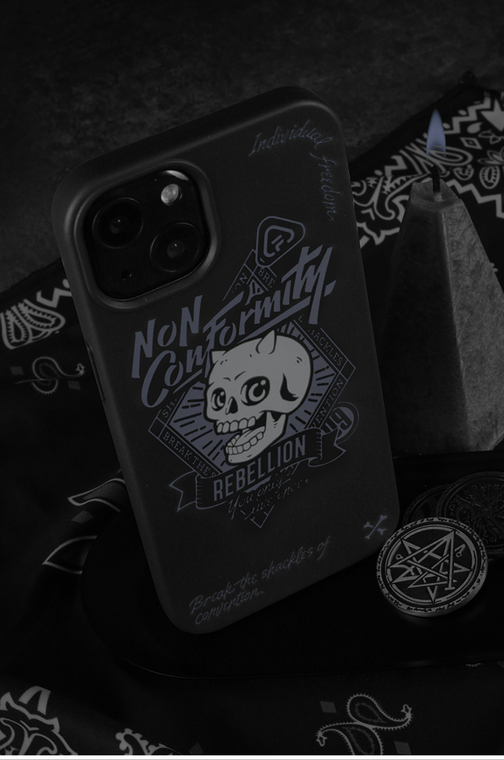 FUN Non Conformity Skull Punk Dark Black Matte 15, 14, 13, 12, 11 iPhone Case