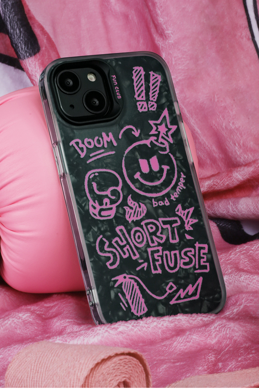 FUN Punk Matte Drawing Illustration Funny Unique Double Layer 3D Luxury Black 12 15, 14, 13 iPhone Case