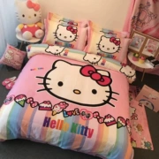 Bông Hello Kitty gia đình kt bốn chải Holle bông chăn chào con mèo cô gái cô gái Sheets - Bộ đồ giường bốn mảnh
