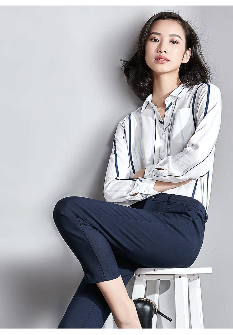 [88 nhân dân tệ mới] Áo sơ mi sọc nho Van Gogh nữ dài tay 2019 xuân mới áo voan rộng giản dị áo sơ mi dáng dài