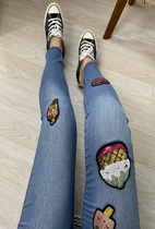 Spring Summer 2022 C Family High Waist Ice Cream Cake Patch Ladies High Waist Jeans Badge Postpartum Slim