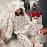 Bộ đồ ngủ nữ mùa đông san hô nhung dày ấm áp Học sinh Hàn Quốc flannel mùa thu và mùa đông có thể mặc bên ngoài quần áo phù hợp áo thể thao nữ