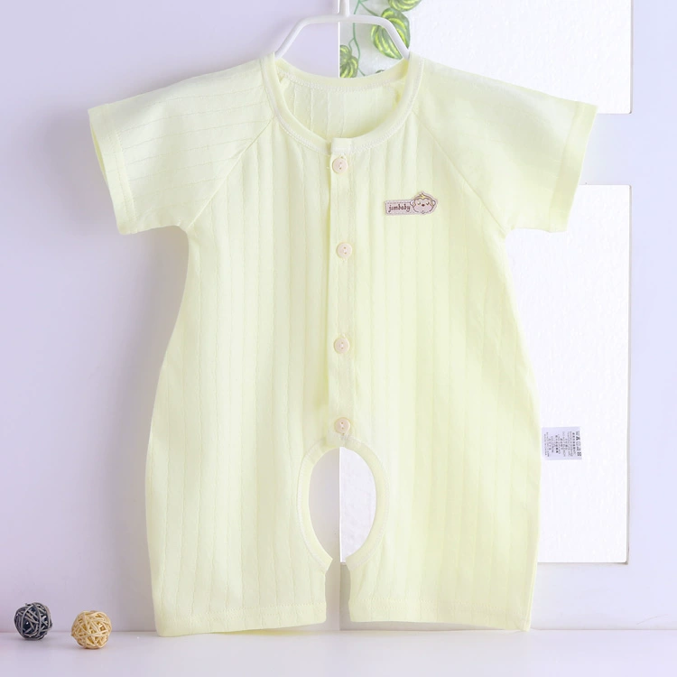 Quần áo sơ sinh mùa hè mùa xuân bé bông ngắn tay jumpsuit nam giới và phụ nữ bé romper mở 裆 quần áo