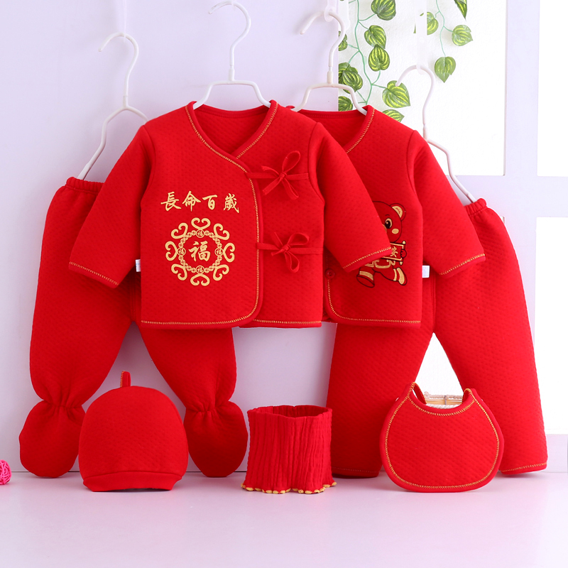 Bé hộp quà tặng sơ sinh đỏ 7 piece bộ cotton mùa hè mùa xuân bé nguồn cung cấp sơ sinh trăm ngày trăng tròn quà tặng