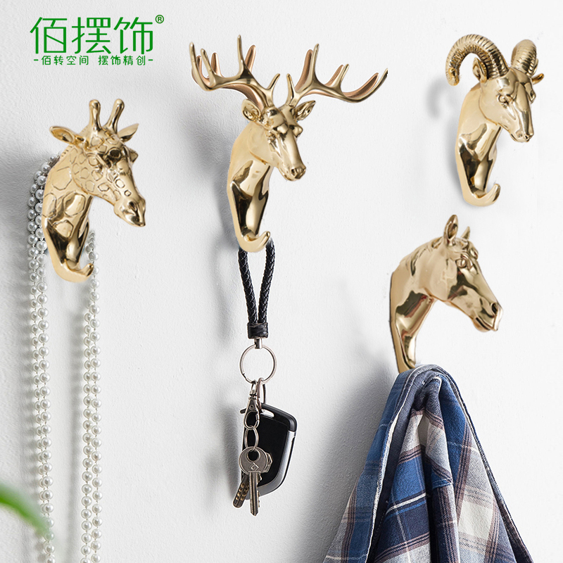 Nordic Light Lavish Animal Hook Pure Copper Deer Head Elephant Wall Adorned in Door Guan Guan Living-room Wall Decoration Hanging Decoration Creativity