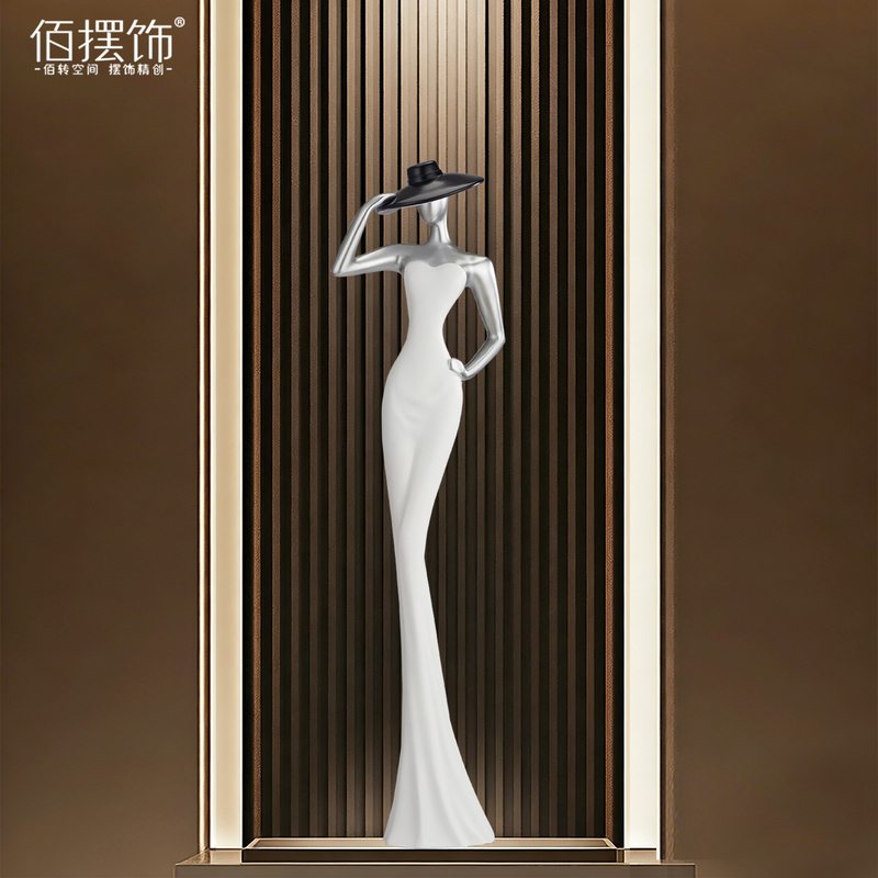 Artistic Figure Vertical Sculpture for Entryway, Modern Minimalist Living Room Tv Cabinet Niche 1m White Decoration