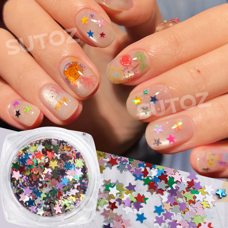 Trendy Colorful Mixed Mini Star Sequins Nail Art Decorations Super Shiny Dreamy Nail Art Nail Decorations