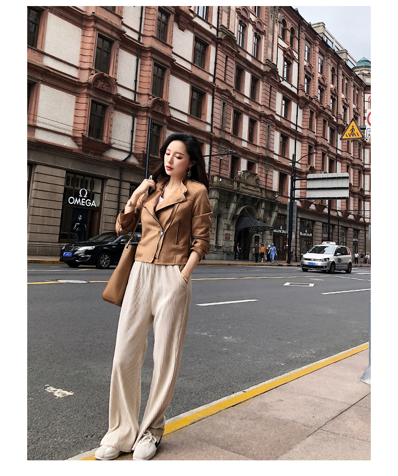 Nornsley 麂 da nữ ngắn mùa xuân và mùa thu 2019 mới da lộn giảm béo đầu máy da PU áo khoác nhỏ áo da zara