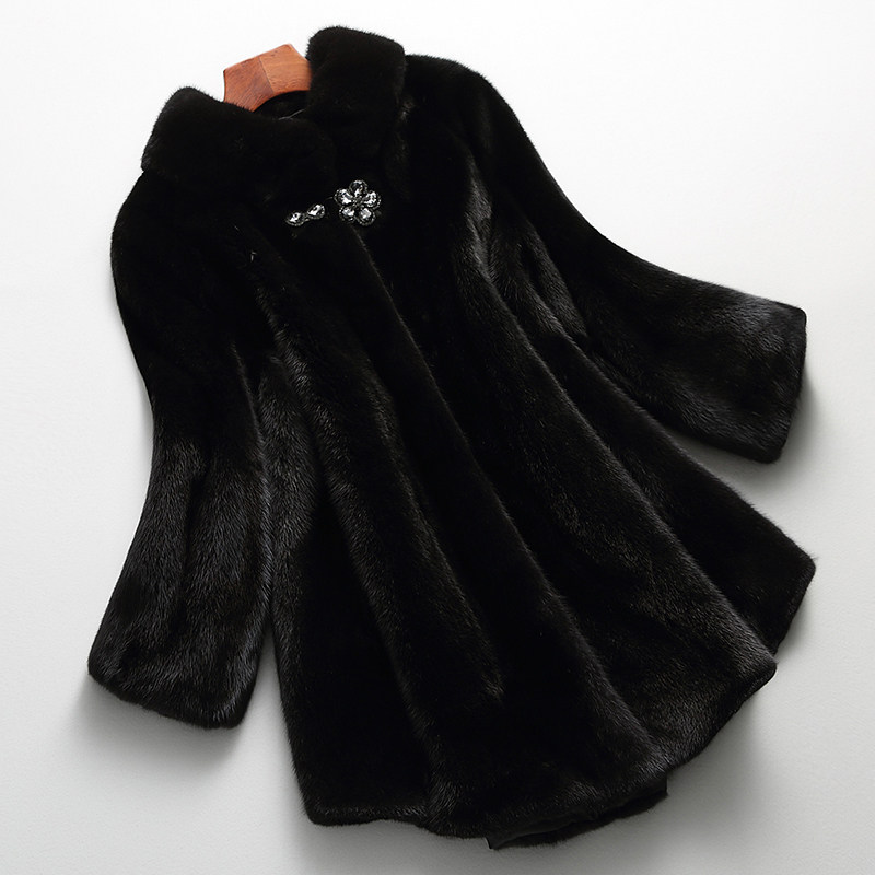 Mink Leather Coat Lady Whole Mink Medium Long Version Tong Dibao Henning Mink Fur Coat Female Winter Jupi Woman Dress Mother's section