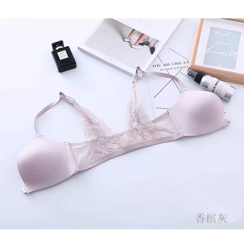 Đặc biệt truy cập sexy ren trở lại áo ngực mỏng thép miễn phí 2019 womens mùa hè ngực nhỏ tụ tập phía trước bộ nút đồ lót.