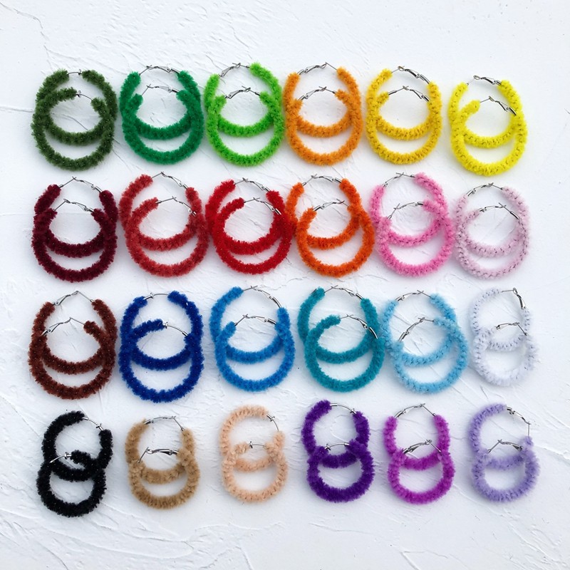 European and American ins autumn and winter purple color minimalist personality 100 hitch circle earrings plush suede ear clip stainless steel