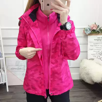 Outdoor stormtrooper clothing female couple plus velvet breathable three-in-one removable cap Korean tide brand windproof and waterproof mountaineering clothing