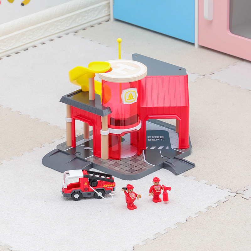 Le Cool Scene Accessories Fire Station Airport Building Blocks Assembly Compatible Children Electric Small Train Tracks