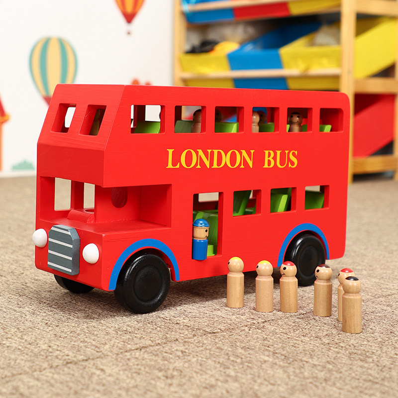 Children's birthday gift wooden car model bus toy double-decker London bus baby 3-4-6 years old