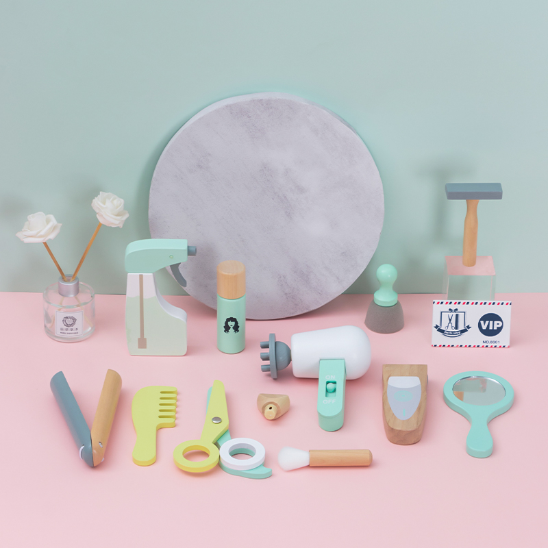 Children's wooden play house wine toy simulation haircut haircut beauty combination game male and female treasure 2-6 years old gift