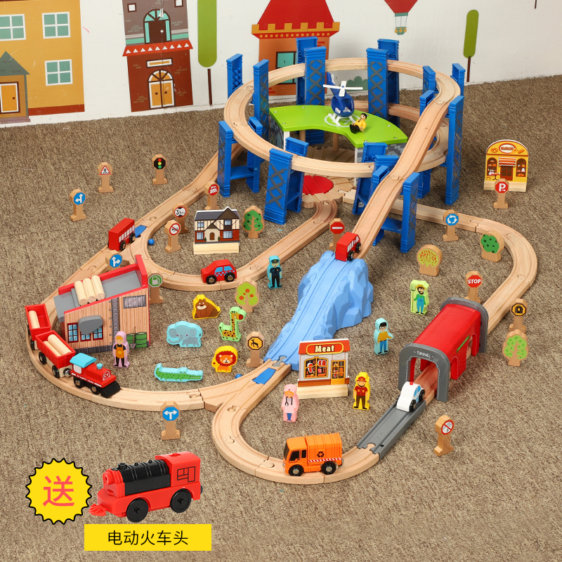 Wooden Train Track Lumber Yard Parking Garage Scene Set Compatible with Brio Mitu Toys Assembly Parking Lot