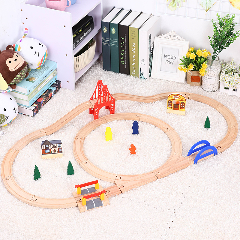 Leku Wooden Little Train Track Easy Set Kids Toy Compatible with BRIO MiTu Leku Track Building Blocks