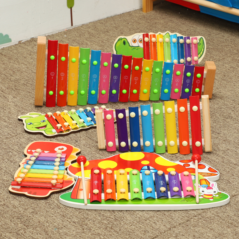 Children's wooden cartoon animal eight-tone percussion piano infant enlightenment music early education educational percussion toy 1-3 years old