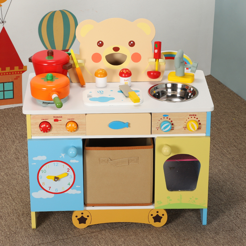Emulation Cute Little Bear Dress Home Wine Woody Kitchen Toy Girl cooking Cooking Game Birthday Gift 3-6
