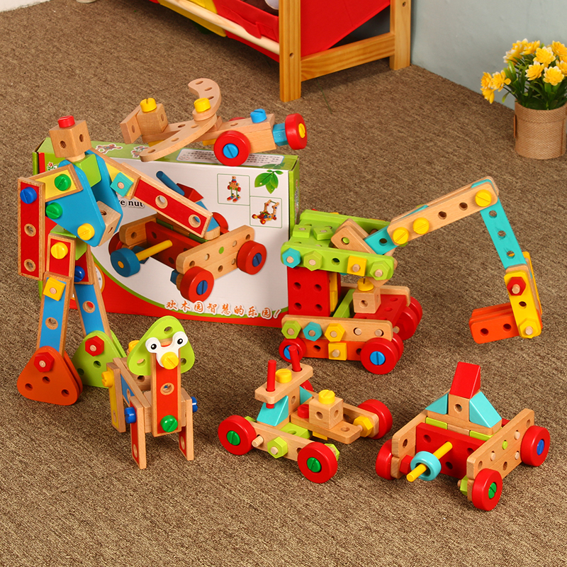 Wooden multi-function nut combination assembly assembly multi-modeling children's pro-intellectual wooden boy assembly toys