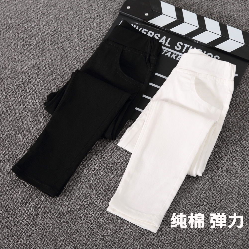 White girl pencil pants plus spring and autumn winter pure cotton elastic black and tight little feet wear trousers