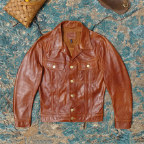 Unlined washed and softened top layer pony leather vegetable tanned batik style short storm rider denim slim and youthful