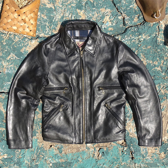 Freddy英式直拉真皮皮衣男多口袋修身翻领