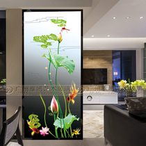 New art glass screen partition double-sided transparent frosted Tempered craft glass entrance shoe cabinet carved lotus