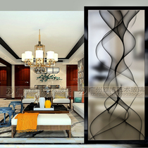 Art glass screen partition living room entrance background wall Living room frosted translucent carving process abstract ink painting