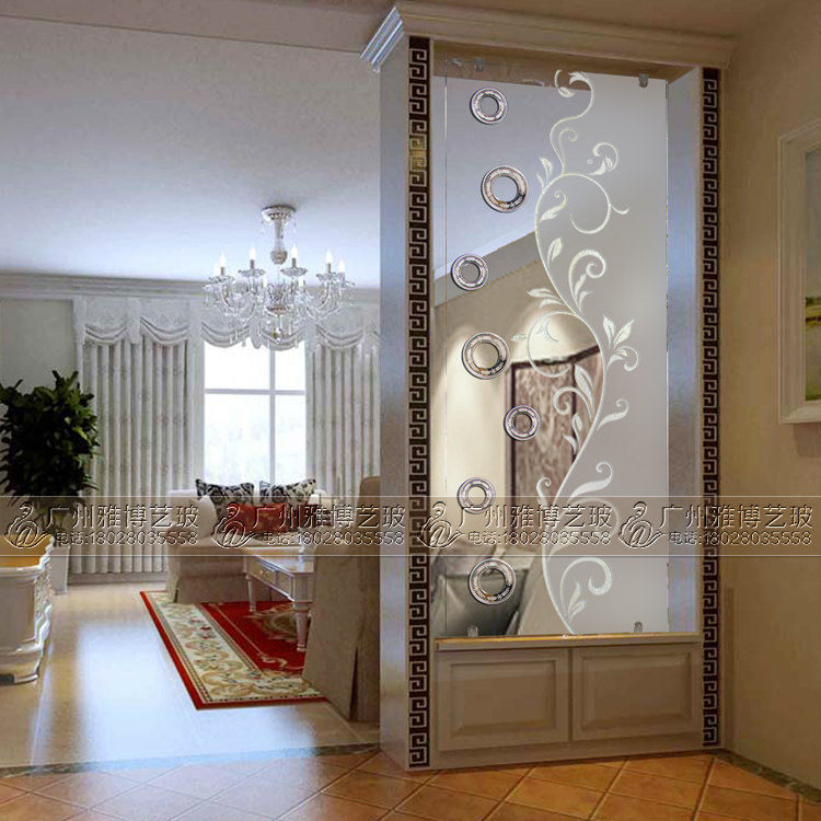 Custom Nordic art glass partition wall screen frosted creative entrance living room entrance simple craft glass flower