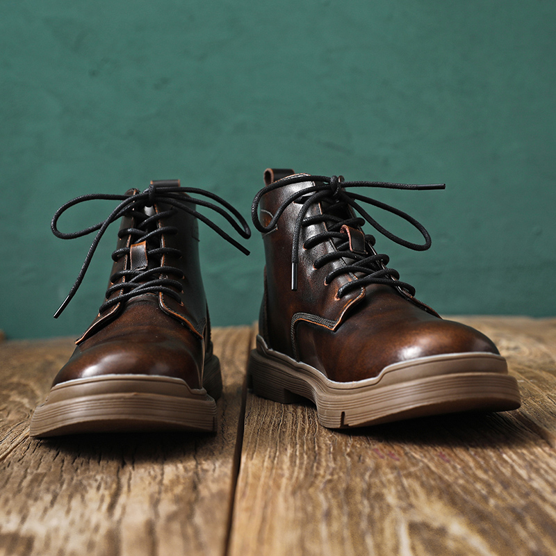 ins Martin boots men's high-top shoes summer breathable British trend leather mid-tube boots men's low-top tooling boots