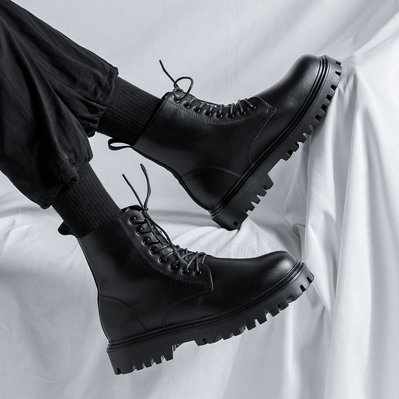 Martin boots 2021 new men's summer breathable British style to help men's boots tide increase black high-top leather shoes