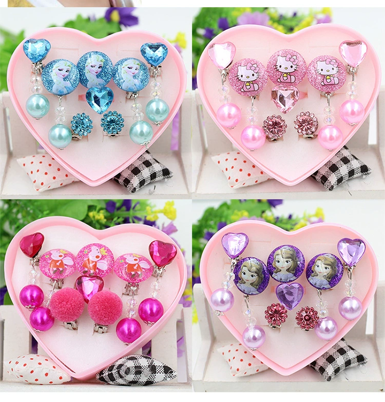 Bông tai trẻ em clip mà không xỏ lỗ tai pha lê trẻ em mặt dây tai em bé tai clip cô gái nhẫn công chúa nhẫn trang sức - Nhẫn