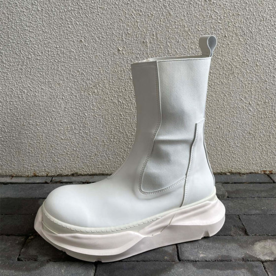 男士中筒靴子复古圆头厚底增高男靴RO鞋暗黑时尚潮男鞋韩版马丁靴