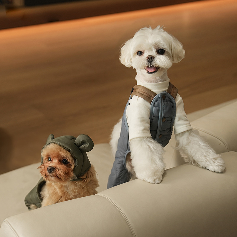 Autumn and Winter Pet Puppy Jumpsuit Pants New Style Warm Teddy Bichon Korean Version with Leash Cotton Clothing Autumn and Winter Pet Puppy Jumpsuit Pants New Style Warm Teddy Bichon Korean Version with Leash Cotton Clothing