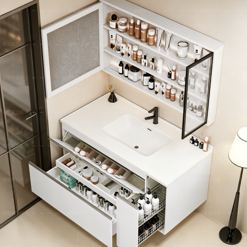 2026 New Model Bathroom Cabinet with Pull-Out Basket Integrated Basin Ceramic Washbasin Cabinet Combination Toilet Washstand Bathroom Cabinet