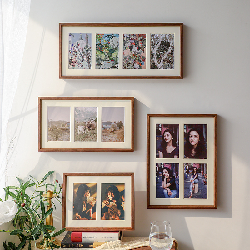 【Black Walnut Multi-Grid Photo Frame Display Stand】Creative Three-Four Panel Photo Wall Combination Art Display Frame